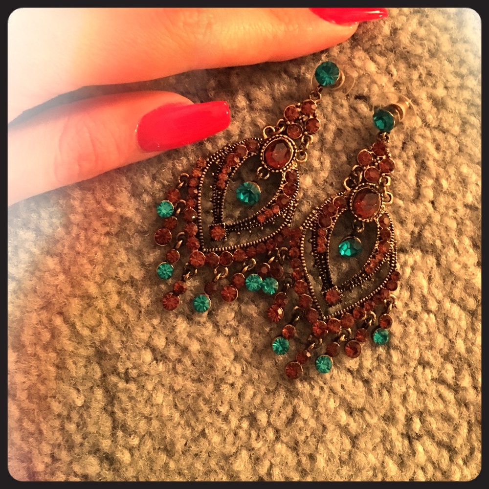 Brown and teal stone earrings
